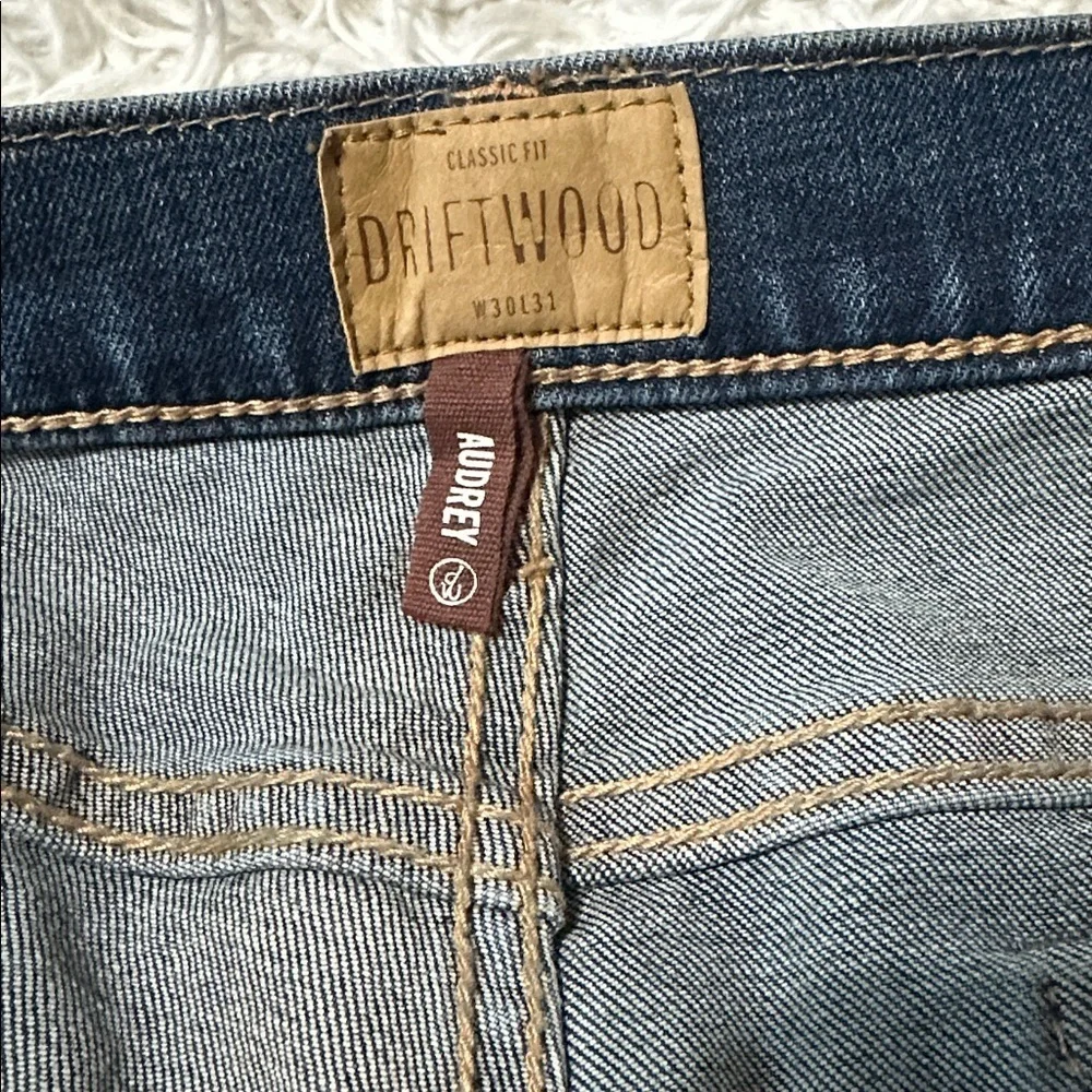 Driftwood “Audrey” Embroidered & Distressed Skinny Jeans, Cuffs, Sz 30